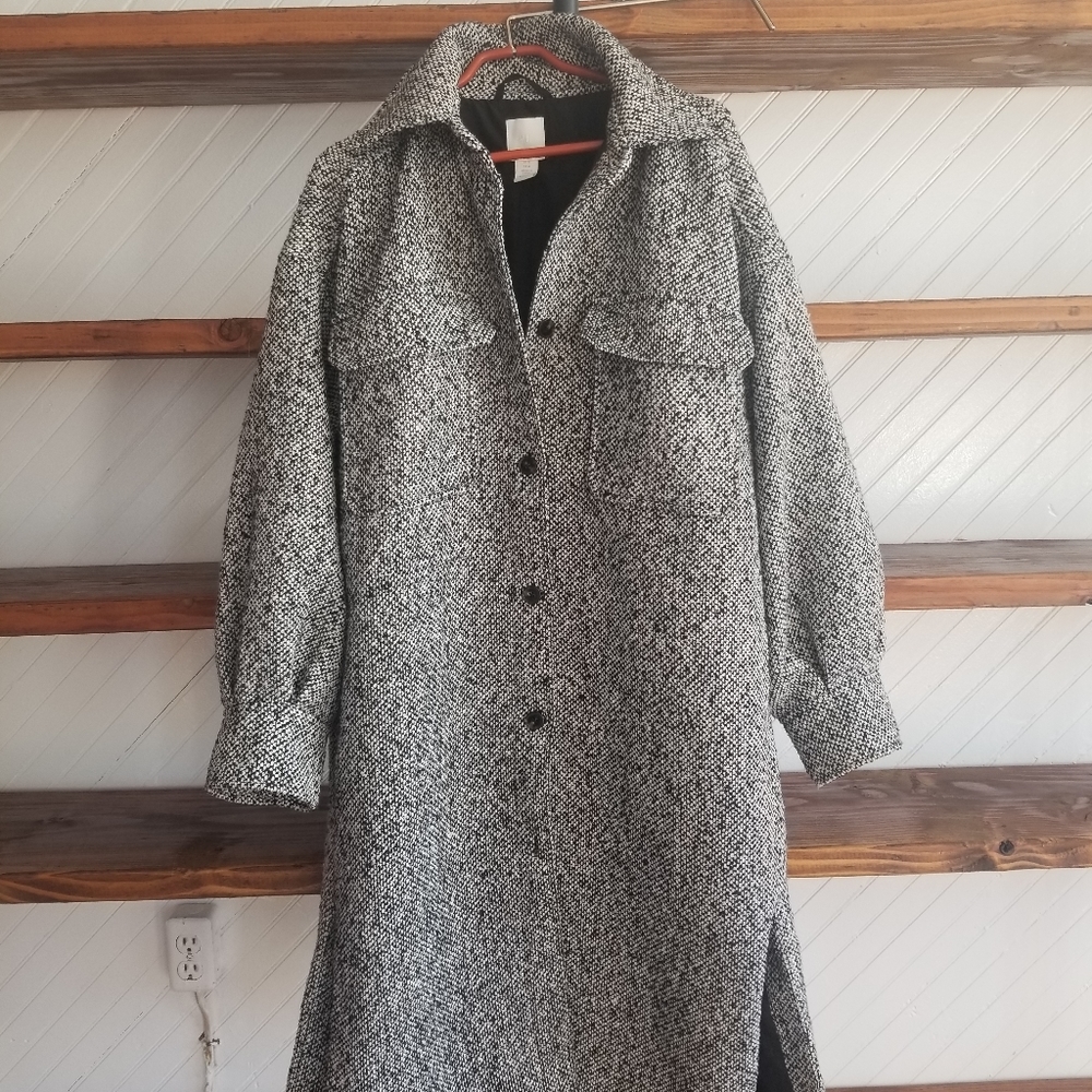 H&M | Blogger Favorite Grey Tweed Oversized Shacket Button Coat Jacket